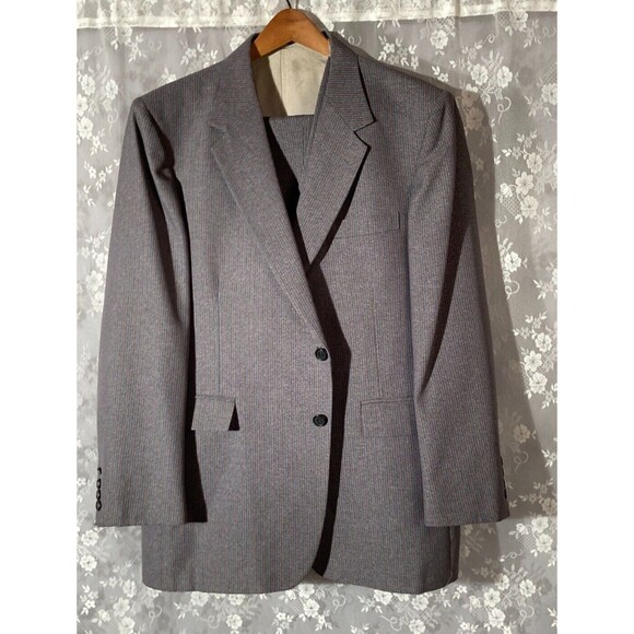 Vintage 70s 3 Piece Suit 1970s Polyester Gray Hipster Cool Anchor Man Size 44R - Picture 1 of 8